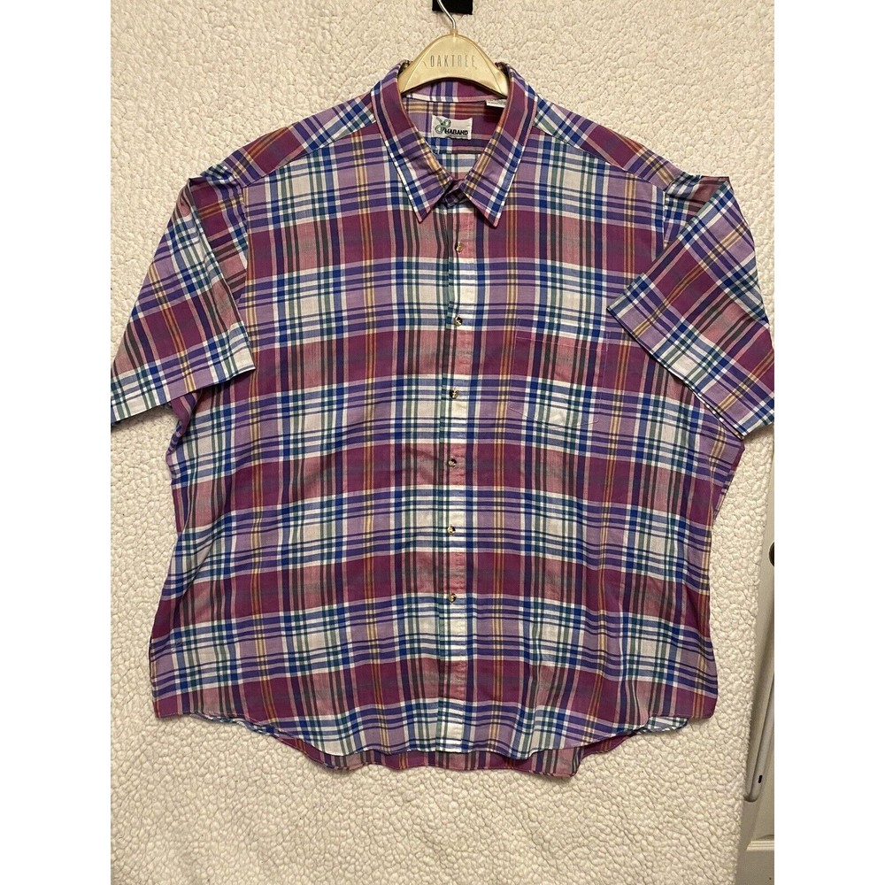 Vintage Haband Shirt Adult 3XL Plaid Short Sleeve Button Up Two Pocket Mens 90s